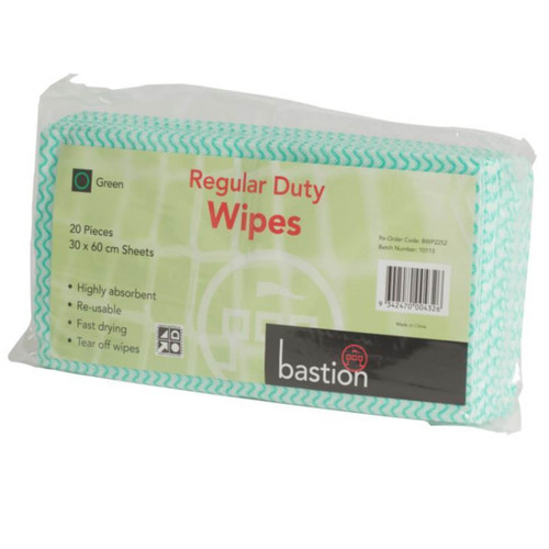 Bastion Regular Duty Wipes Green 30x60cm 20pk