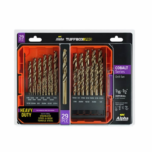 Alpha 1/16-1/2 Imperial Cobalt Tuffbox Pro Drill Set 29 Pce
