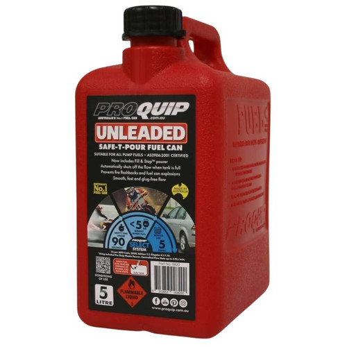 Pro Quip Safe-T-Pour Plastic Red Fuel Can Unleaded 5 Ltr