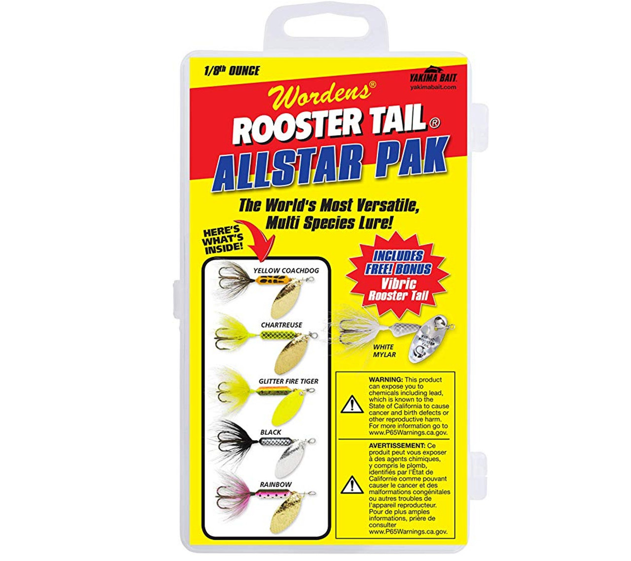 Wordens 1/8 Oz. Rooster Tail All-Star Pak 6-Pack Fishing Lures  #RTBX.208-S775.BX6