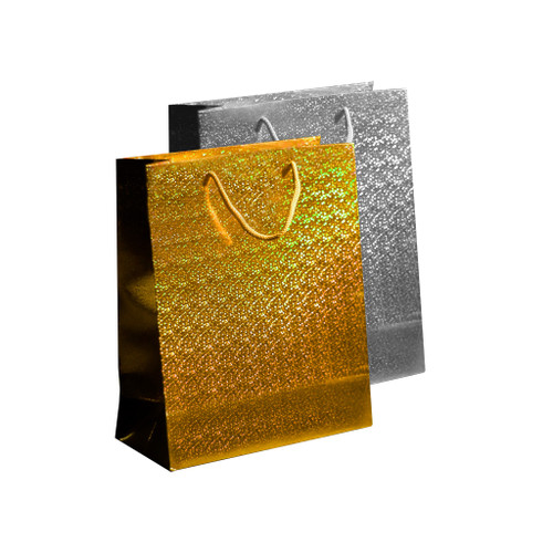 Holographic Bag Medium, Gold & Silver 2 Asst 18x23x10cm
