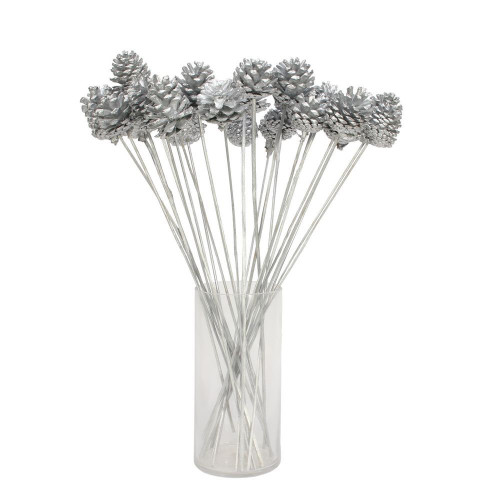 Silver pine cone pick on 50cm stem (x25 stems)