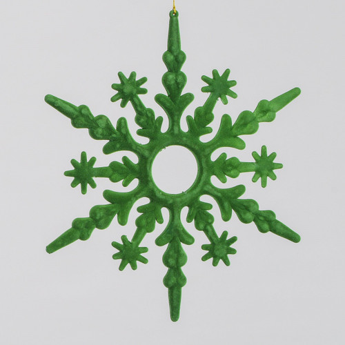 30cm Flock Snowflake Dec Green