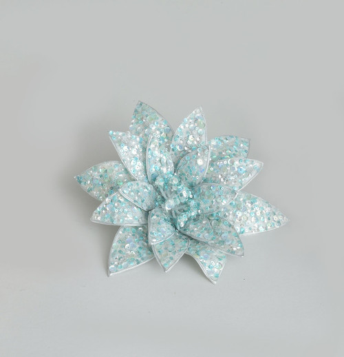 22cm Sequin Poinsettia w/Clip Aqua
