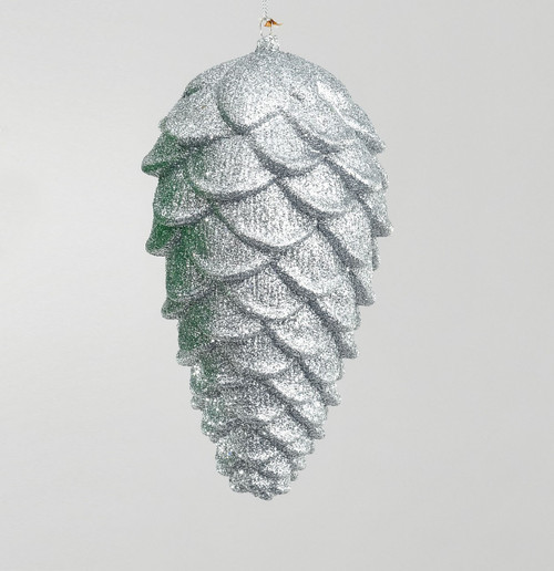 18cm Glitter Pine Cone Dec. Silver