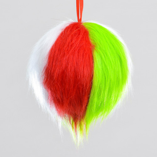 15cm Fluffy Ball Hanger Red/Wht/Gr