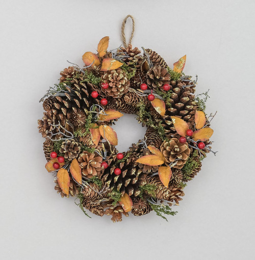 30cm Mix Cone Wreath w/Gold