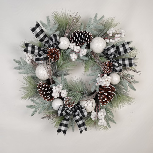 24" Ball/Check Ribbon Wreath