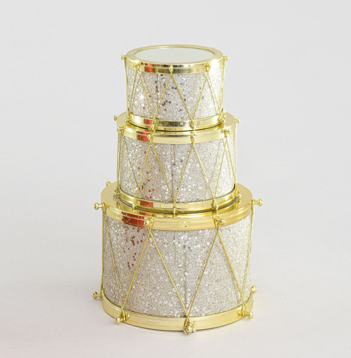 30cm Glitter Drum Orn x3 Champagne
