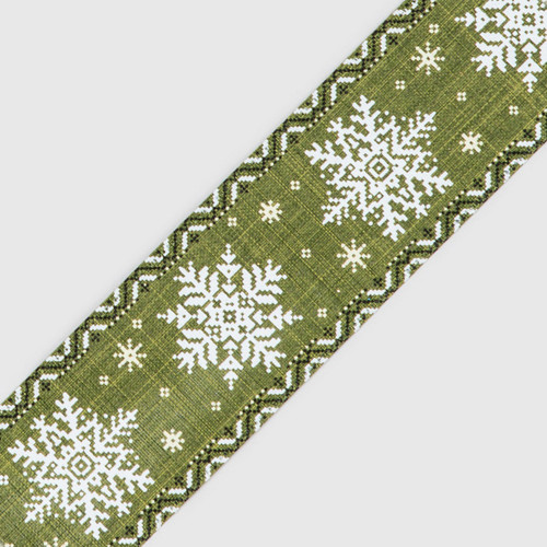 2.5" x 10Y Snowflake Ribbon Green