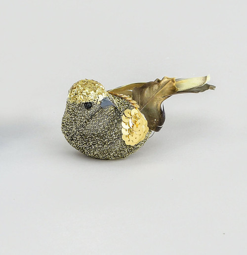 14cm Glitter Bird w/Clip Gold