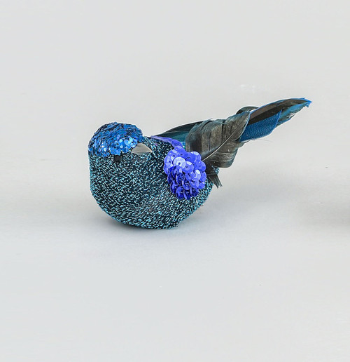 14cm Glitter Bird w/Clip Blue