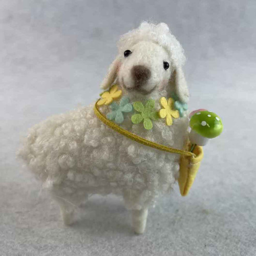 Felt Sheep with flower garland and bag 10x5x12cm