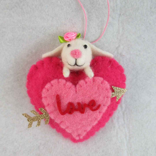Felt mouse with Love Heart and Rose 11x5x12cm