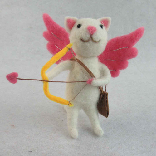 Felt Cat with Angel wings and bow and arrow 11.5x8.5x11cm