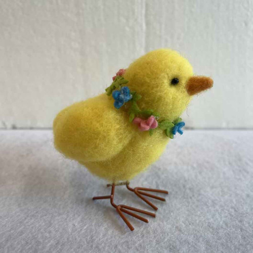 Felt Chick with Flower Garland 9x6.5x8.5cm