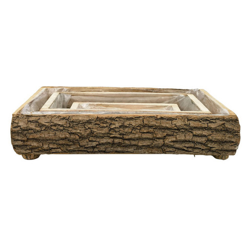 Set of 3 wooden bark boxes