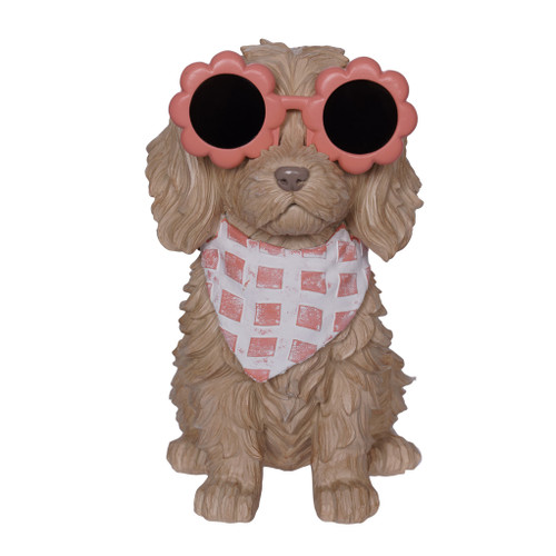 Resin Cockapoo with Flower Glasses 24cm