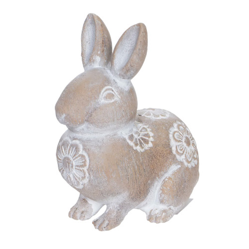 Resin Wooden Look Bunny with Carved Pattern Brown 10cm