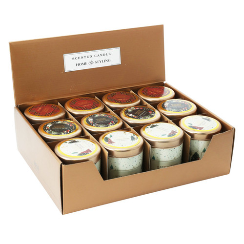 Scented Candle In Tradional Xmas Theme, Gold Tin Can, Paraffin Wax, Scent, Size: