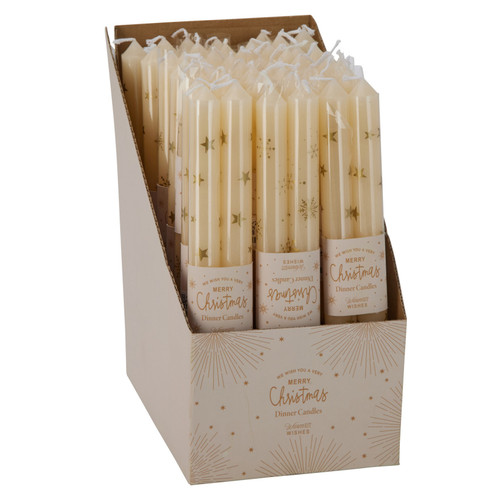 Dinner Candle With Silk Printing, Set Of 2, Size: D215X250Mm Off White, 2 Asst D