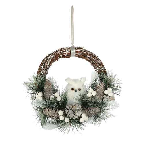Half Wreath Snowy with White Owl and fern 25x25x9cm