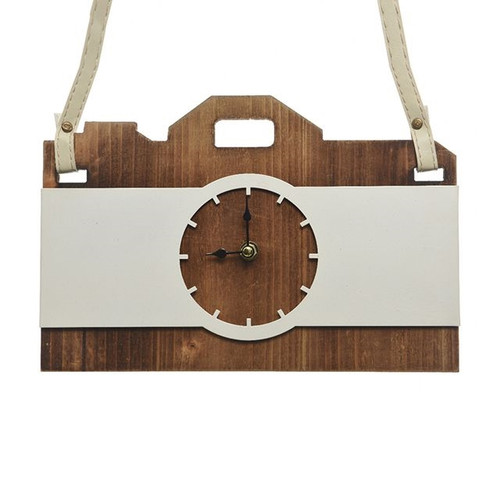 Wood Clock Camera Shape Leather Cord