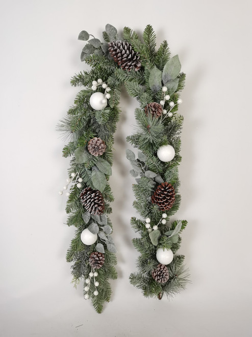 Garland with Acorns and White Baubles 6FT