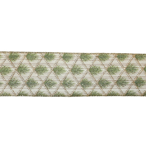 2.5" X 10Y Double Wired Pine Needles with Gold Sparkles Ribbon Garland