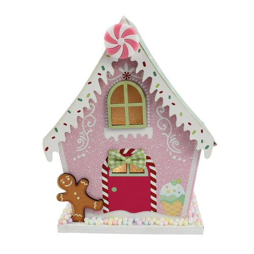 Light up house Pink with Green Roof (2xAAA Batteries not included) 12.5x8.5x16cm