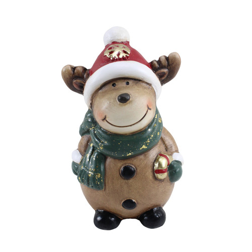Reindeer with Red hat holding a candy cane 9.7x8.7x15cm