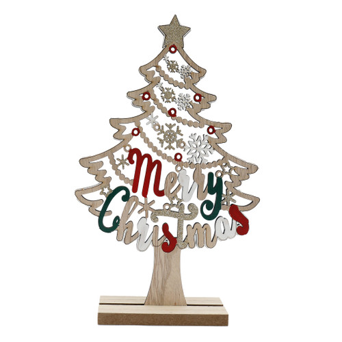 24Cm Wooden Merry Christmas Tree