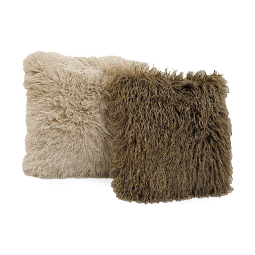 40Cm Faux Mongolian Cushion 2 Asst colours cream &Choc