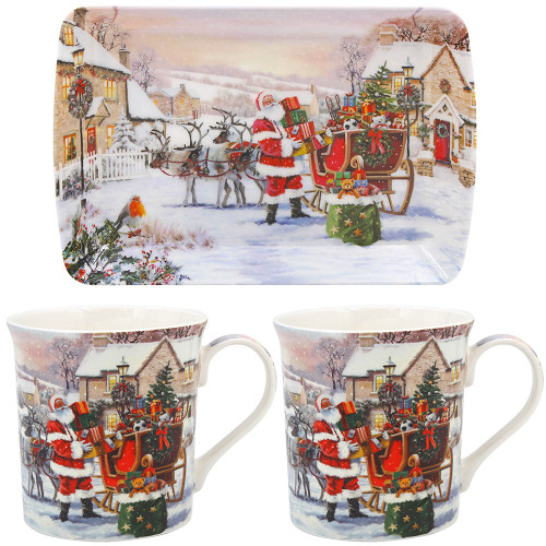 Santa Mugs 2 Set With Tray