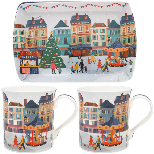 Xmas Tinsel Town Mug&Tray Set