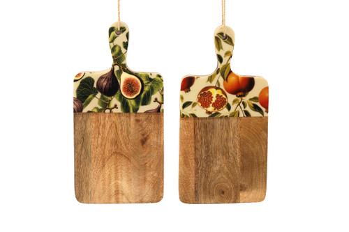30Cm Fig Chop Board W/Enamel 2 Asst