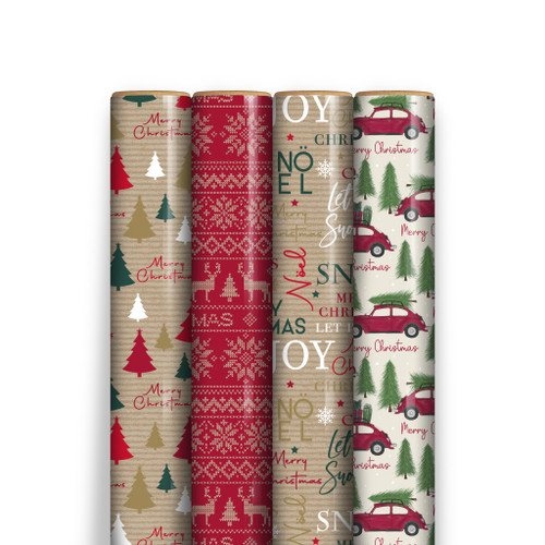4M Sim Kraft Xmas Gift Wrap 4 Assorted designs