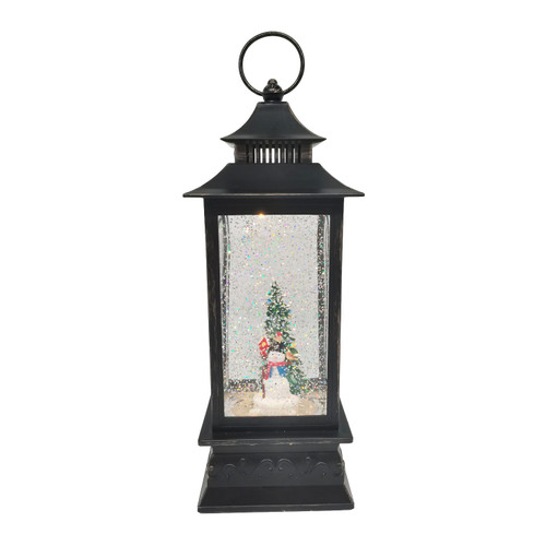 Snowman Lantern Snow Globe - Black - H28cm