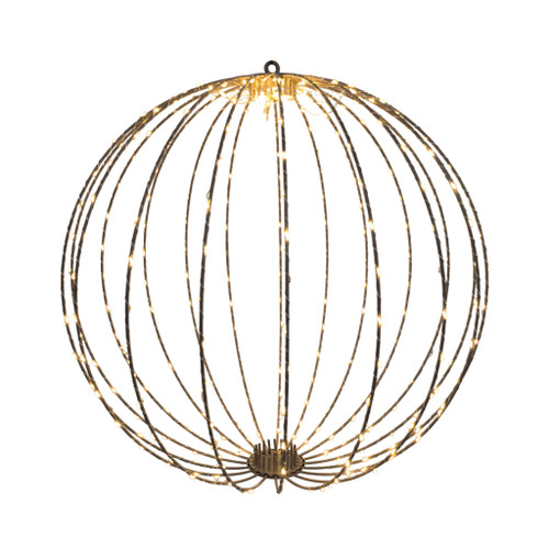 Gold Wire Hanging Globe with LED Lights & 6Hr Timer - Warm White - 50cm