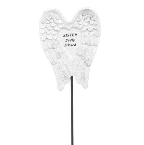 Sister White/Silver Angel Wings Stick 8x6cm