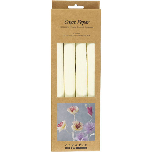 Crepe Paper, sheet 25x60 cm, Crêpe ratio: 180%, 105 g, off white, 4 sheet 1 pac