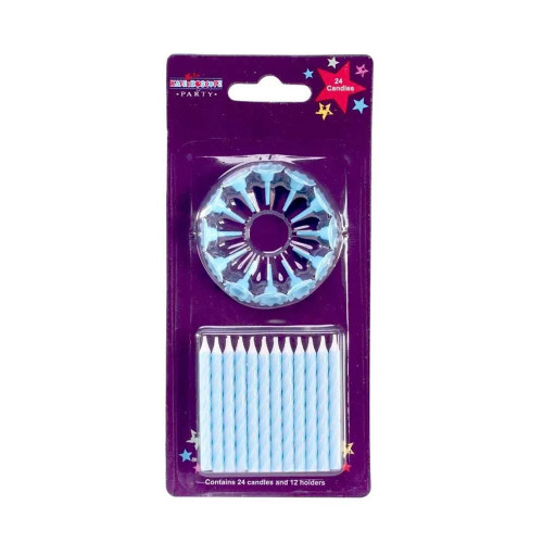 Baby Blue Candles - 24 Candles / 12 Holders-