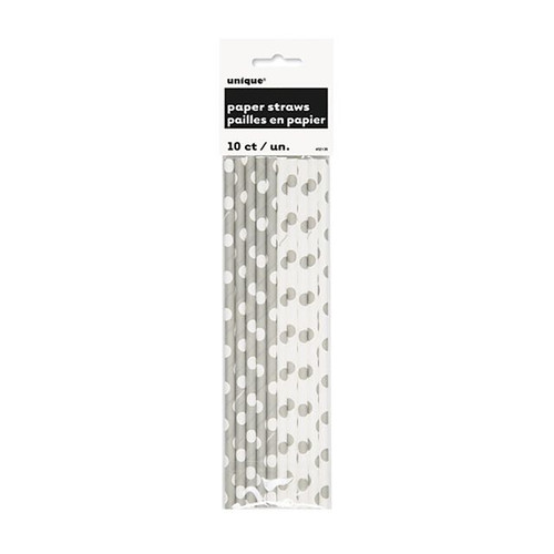 Paper Straws Silver Dots X10