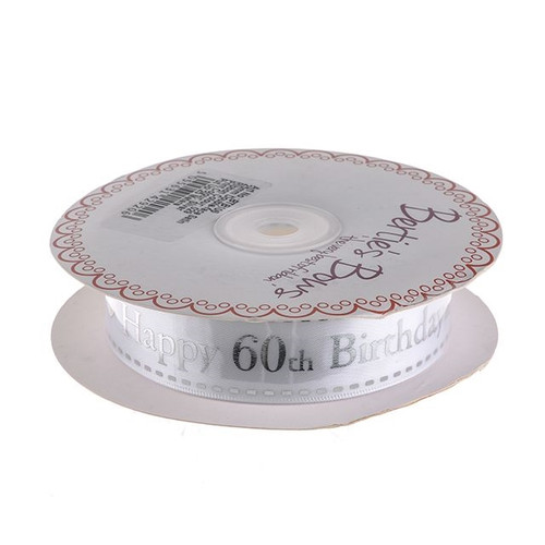 Satin Ribbon 60Th Bday Print White