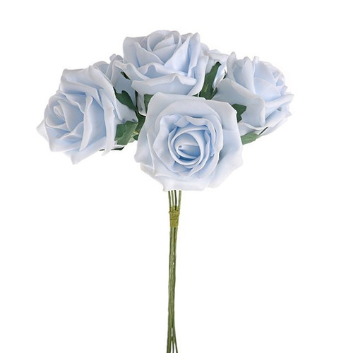 Foam Rose Bunch Baby Blue 6 Heads