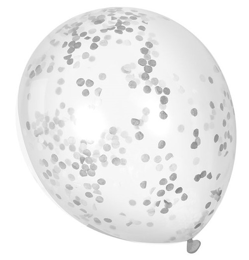 Confetti Balloon Silver 12" 6Pk