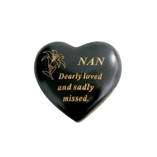 Nan Black & Gold Lily Heart 9x8cm