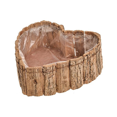 Natural Bark Pot Heart Plastic Lining 10Cm