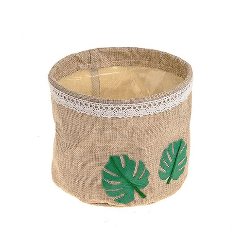 Tropical Palm Leave Fabric Pot Cvr Plastic Lined L