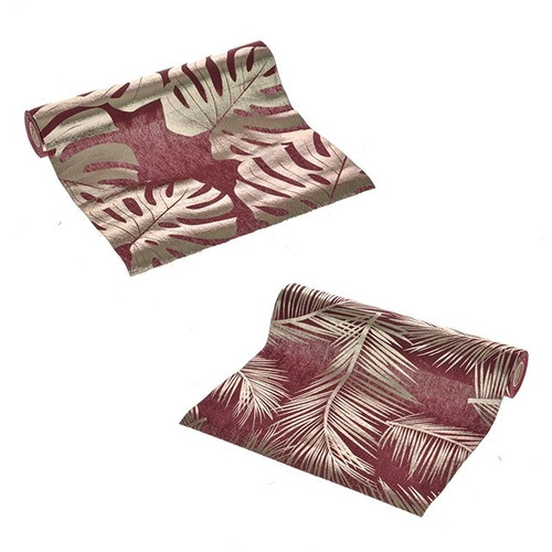 Table Runner Tropical Leaves Design Burgundy 2 Ast